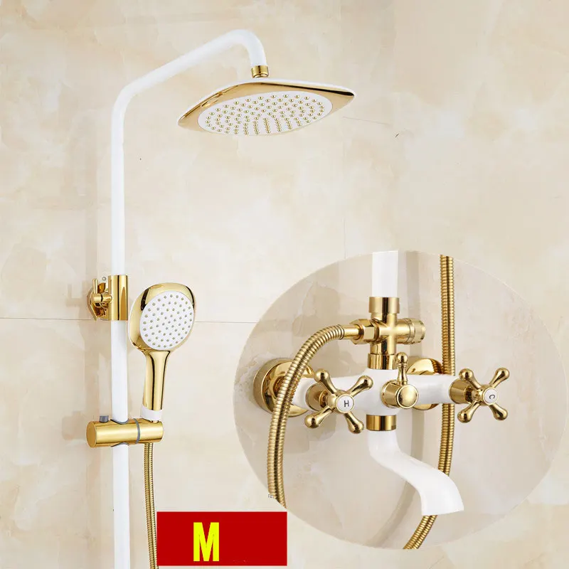 Золотой, белый набор для душа, европейский стиль, латунный смеситель, настенный кран для ванной комнаты, смешанный водяной клапан, домашняя Душевая система - Цвет: M