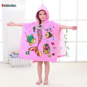 

Cute cartoon hooded children's beach towel robes printed boys and girls animal pattern children swimming microfiber bath towel