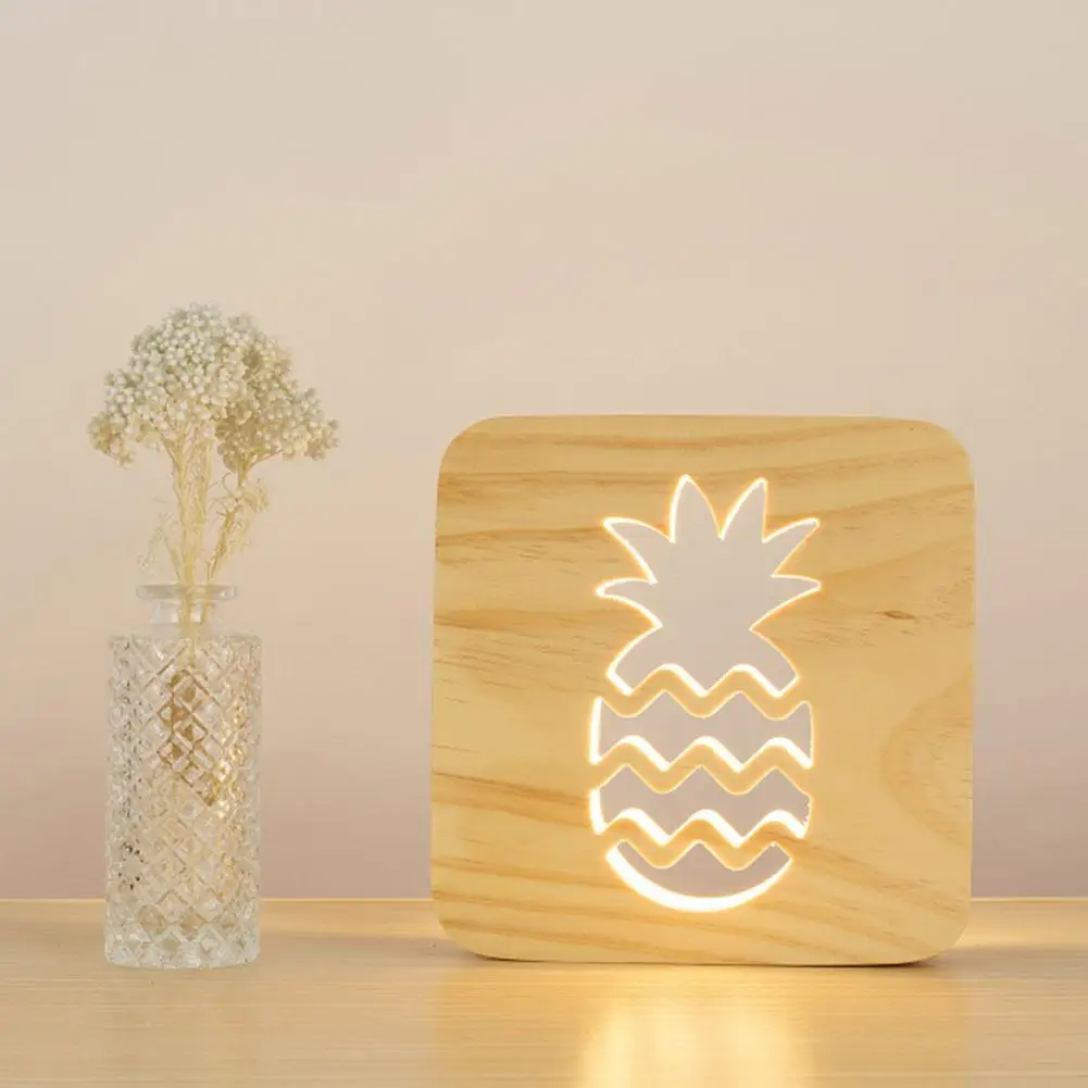 

Creative Pineapple LED Bedside Night Light USB Rechargeable Wooden Table Lamp New