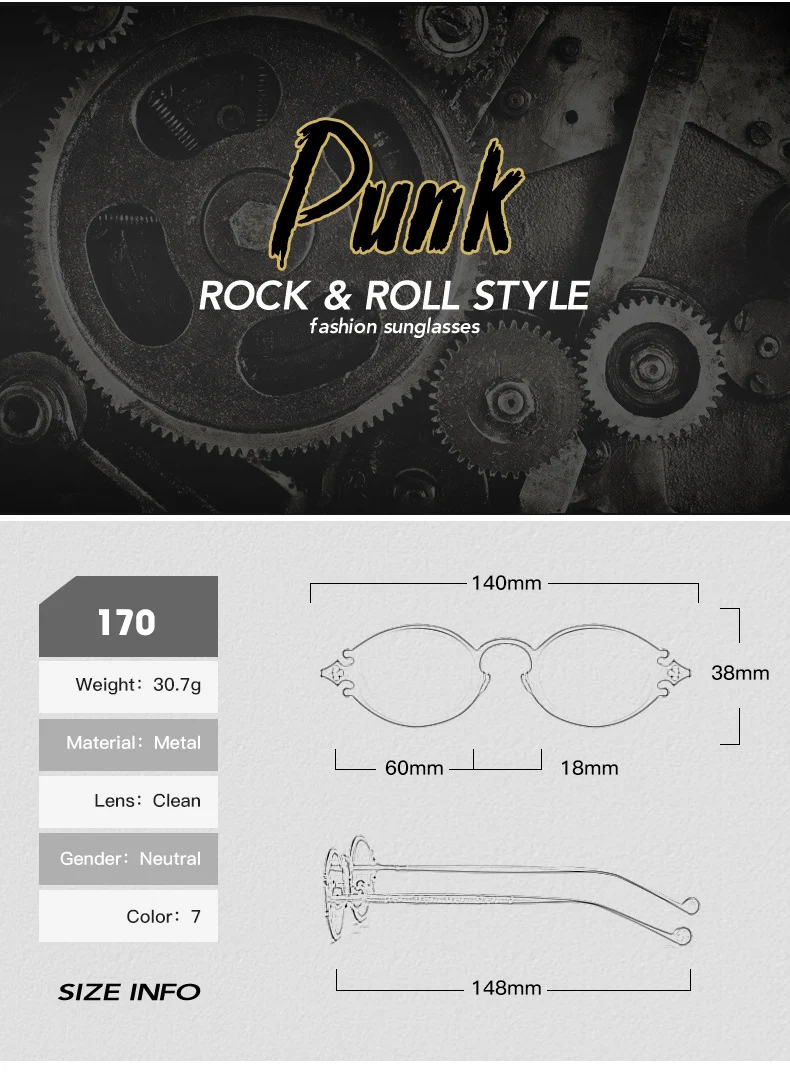 2019 New Small Oval Punk Sunglasses Women Brand Design 2019 Metal Round Vintage Men Sun glasses Goggles UV400