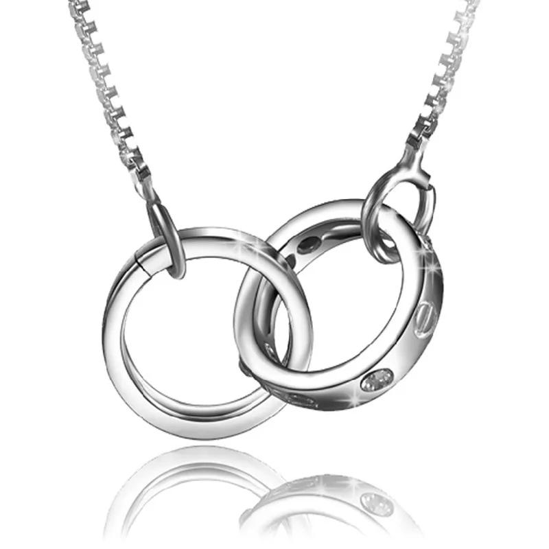 silver necklace men women double circle Pendant Necklacesin Pendant