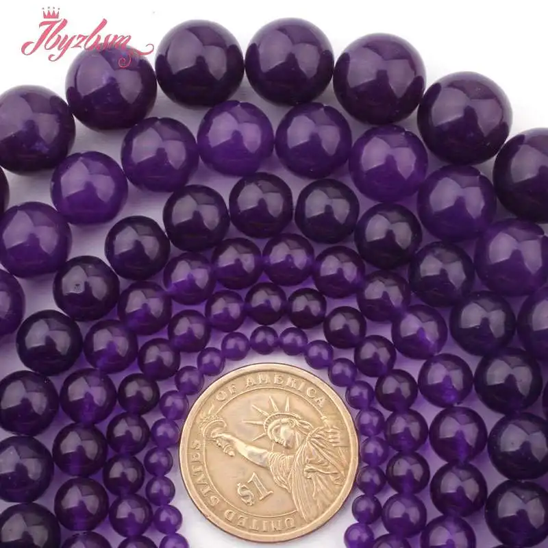 

4,6,8,10,12mm Smooth Round Bead Ball Purple Jades Stone Beads For DIY Necklace Bracelats Earring Jewelry Making 15"Free Shipping