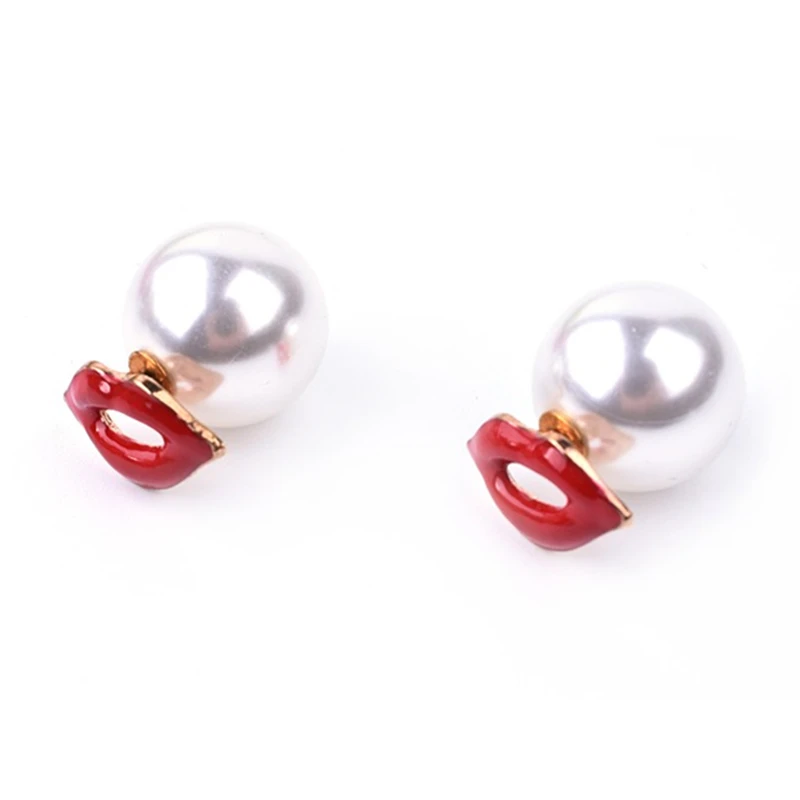 

2019 Newest South Korea Fashion Temperament Lipstick imitation pearl Buckle Double Faced Earring Free Shipping
