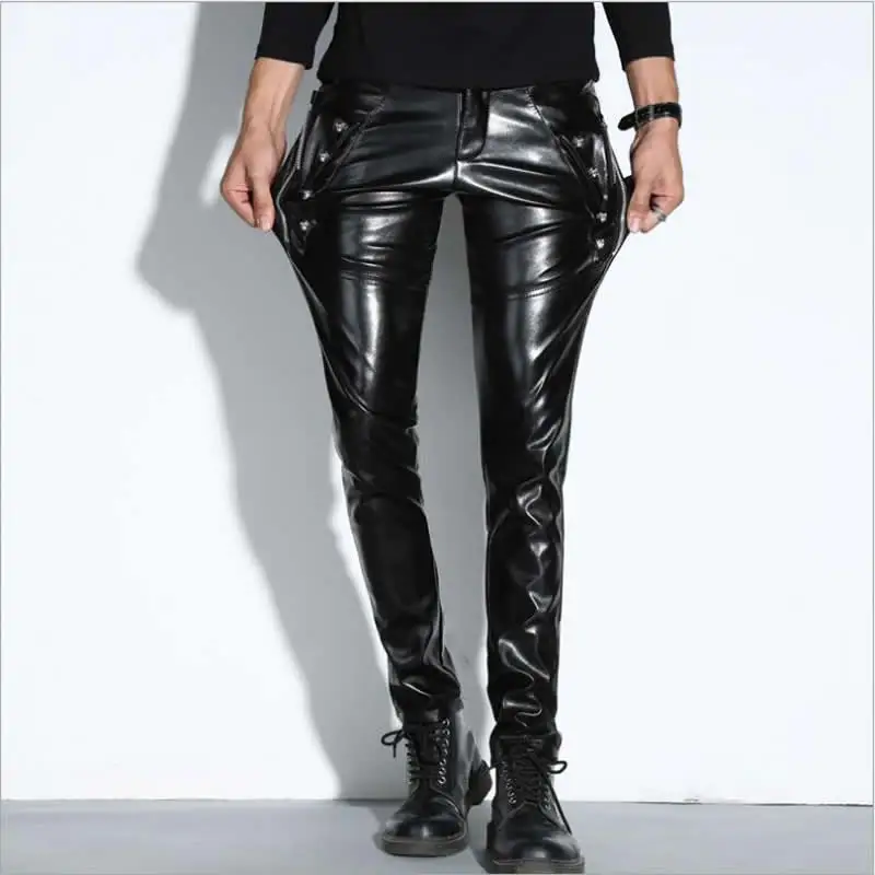 joggers sweatpants New Fashion Men Punk Moto PU Faux Leather Joggers Casual Harem Pants Drop Crotch Street Dance DJ Rock Night Club Trouser M-2XL genie pants