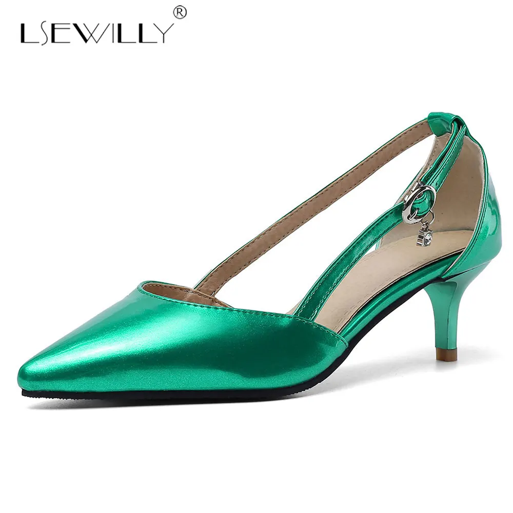 

Lsewilly High Heels Women Shoes Patent Leather Stiletto Heels Shoes Pointed Toe Sandals Ladies Summer Green Big Size 48 E821