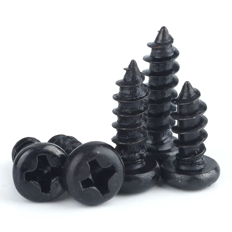 

100PCS M3 Black Round Head Cross Self Tapping Screw Mini Round Head Self Tapping Pan Head Electronic Small Screw