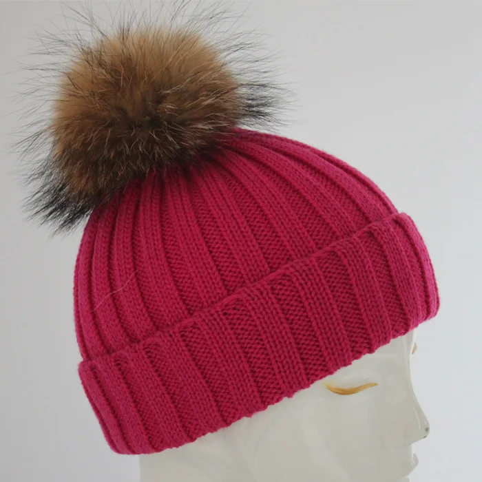 Зимой beanie связанный шлем меха образный колпачок для женщин и теплые зимние человек трикотажные шапочки ёенщин крышки и меховой шапке - Цвет: rose