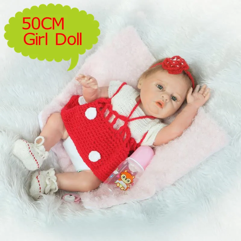 

NPK Full Silicone 20"/50CM Reborn Baby Doll Realistic Newborn Bebe Girl Wearing Red Sweater Dress Kids Play Toys Girl XMAS Gift
