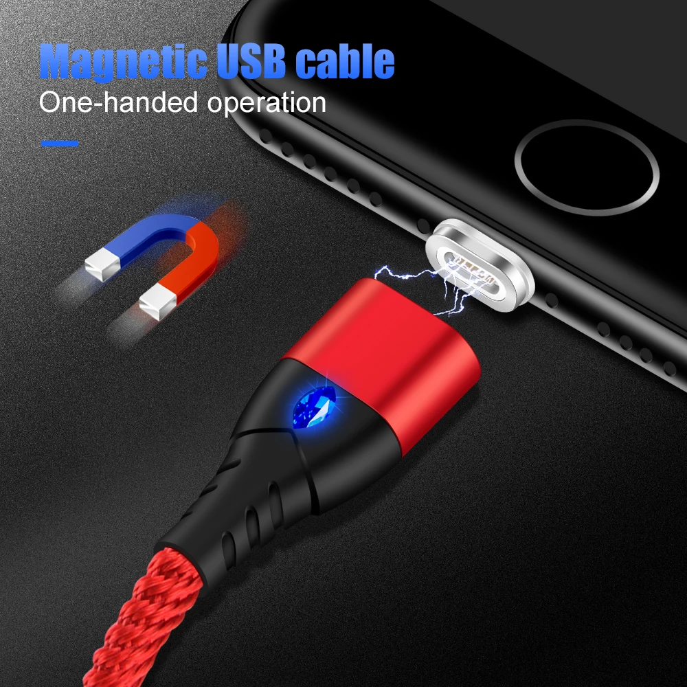

ROCK 5A Magnetic Cable Micro&Type C plug Fast Charging magnet Usb C cord LED Lighting cable For iPhone Xiaomi Huawei Samsung