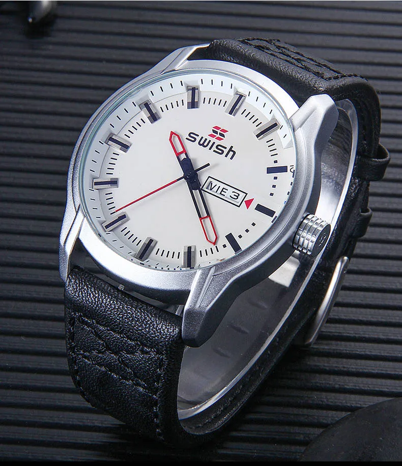 SWISH Relojes hombre Для мужчин s часы лучший бренд класса люкс Повседневное кварцевые часы Для мужчин кожаные военные Водонепроницаемый спортивные часы
