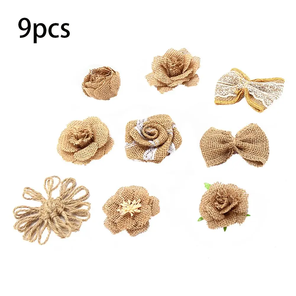 

Wedding Decorations DIY Jewelry Decorative 9pcs/Set Handmade Linen Cloth Flowers Roses For Christmas Tree Gifts Wedding Decor