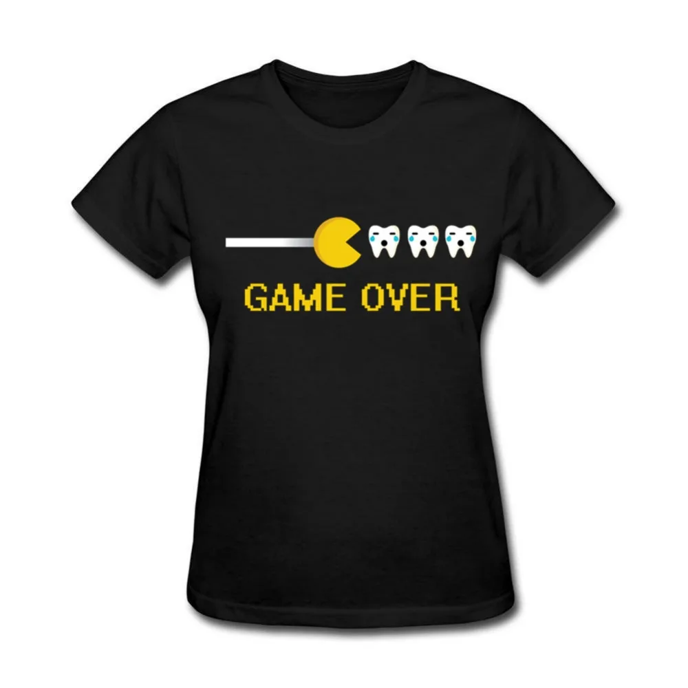Милые стоматолог Game Over новая футболка Для женщин хлопок плюс Размеры короткий