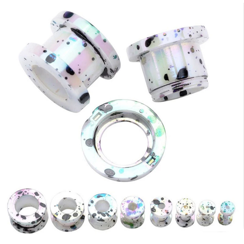 Acrylic Dot Screw Back Flesh Tunnel Ear Plug Expander Stretcher (1 Pair, 2-12mm)