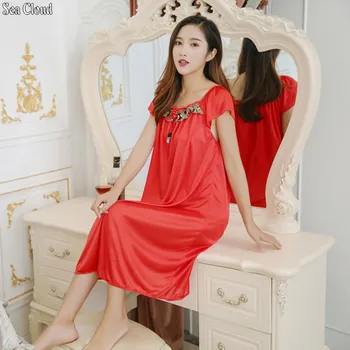 

Free shipping Summer sexy women nightgown M-2XL female lace silk sexy sleepwear women's short skirt plus size o-neck 7 colors