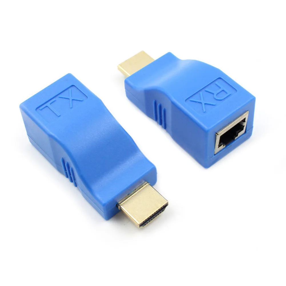 

HDMI 30M Transmit Signal CAT6 CAT5e Blue Adapter Cable TX/RX One Port HDMI Extender Transmitter HD 1080P Over RJ45