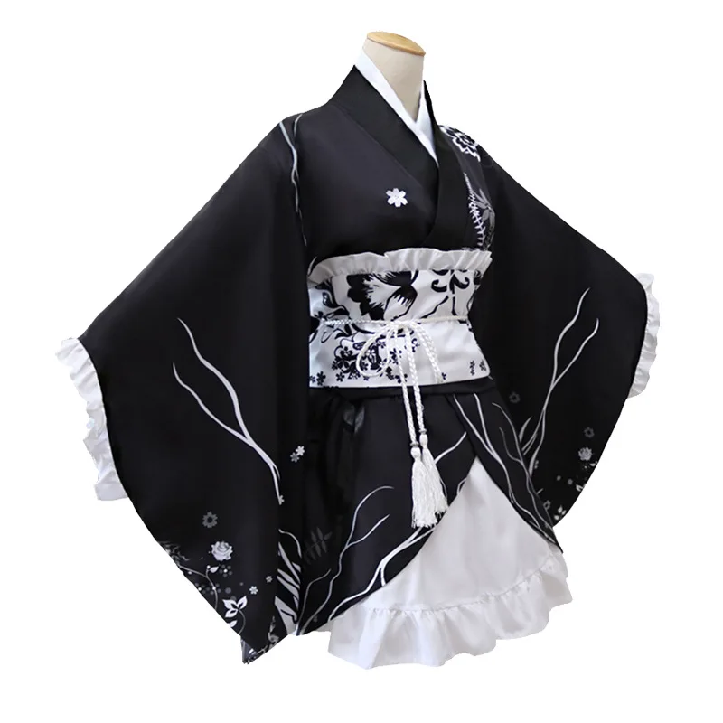 Японское женское кимоно юката с Obi представление танцевальное платье молодой девушки сладкий Косплей Костюм Леди атласный Печатный сценический костюм