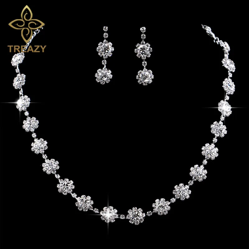 TREAZY Silver Color Crystal Bridal font b Jewelry b font Sets font b Luxury b font