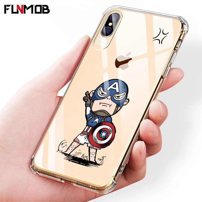 

Marvel Cartoon Patterned Phone Case Iron Man Soft TPU Transparent Anti-knock Phone Back Cover Case For iPhone X XR XS Max Coque