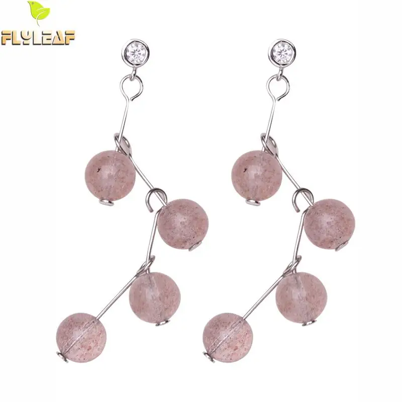 

Flyleaf 100% 925 Sterling Silver Natural Stone Strawberry Crystal Moonstone Drop Earrings For Women Fashion Party Jewelry