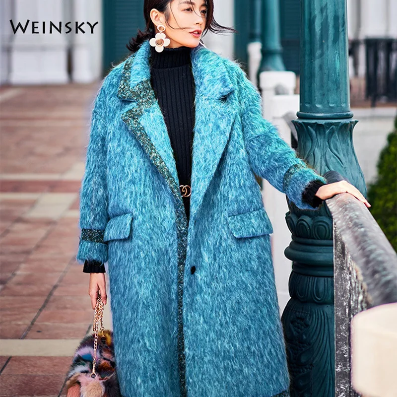 Weinsky Vintage Style Women Coats autumn Winter Long Wool Coat 2018 Fashion Overcoat Ladies Loose Red Coat