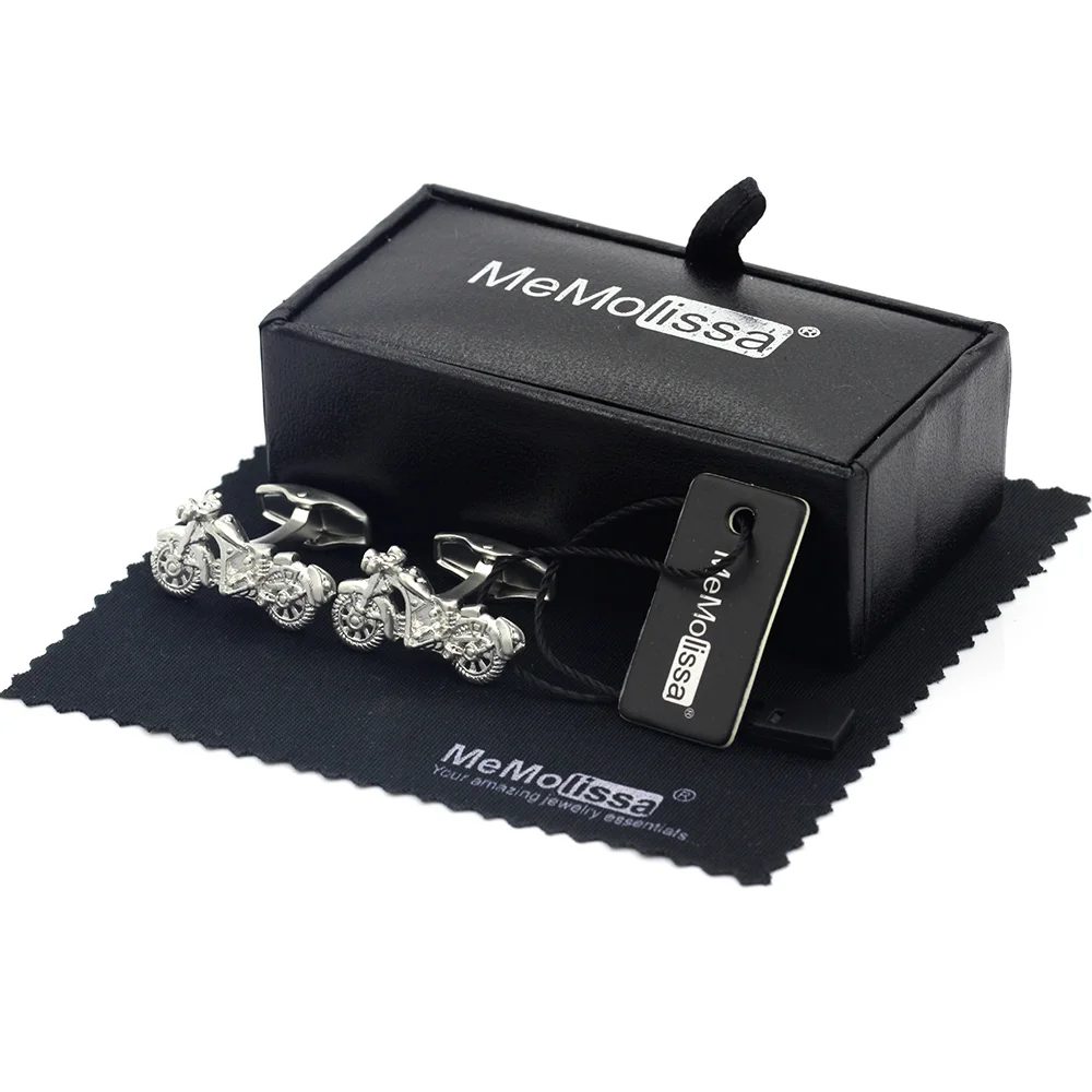 

MeMolissa Display Box Classic Cufflinks Silver Motorcycle Cufflinks Sporty Style Christmas Gifts for Men Free Tag & Wipe Cloth