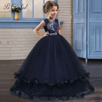 

PEORCHID Navy Blue Flower Girl Dress Kids Wedding Party Gown Children Ball Gowns For Girls Birthday Party Dress For Wedding 2019