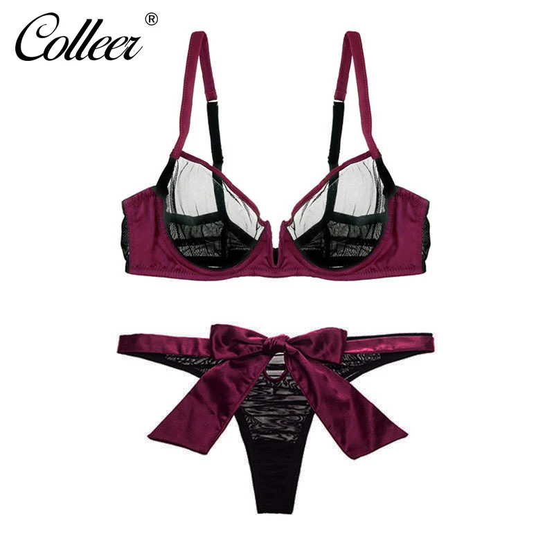COLLEER Ultrathin Bra Set Smooth Satin Fabric Bow