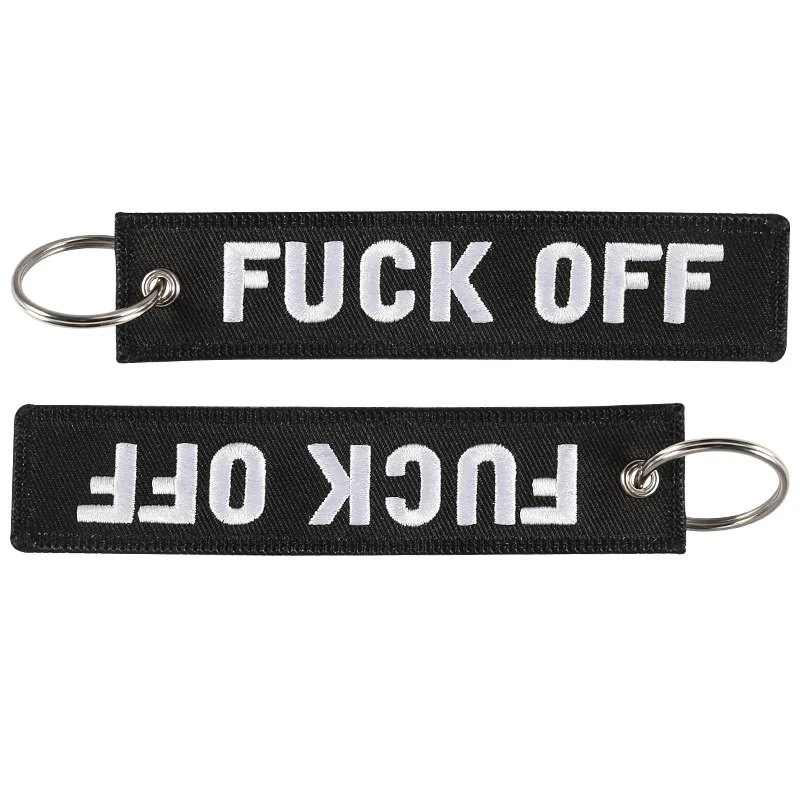 

Slogan Key Chain Embroidery Blue Key Label Luggage Safety Tag Keyring Aviation Gifts PK-0052