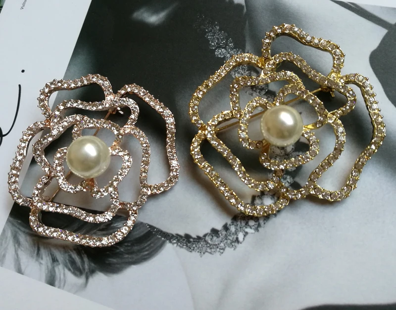 Женская Брошь в виде цветка камелии с искусственным жемчугом|flower brooches for women|brooches