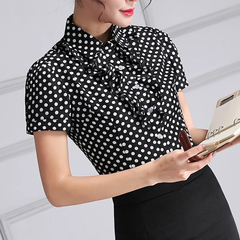 black and white polka dot ruffle blouse