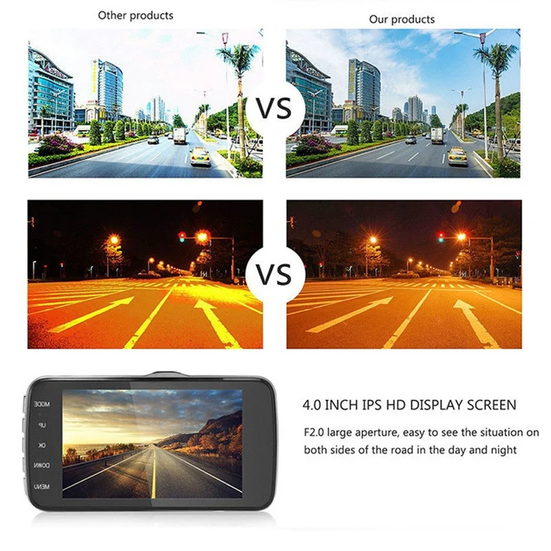 4 дюймовые передние и задние Двойной объектив вождения Регистраторы Hd 1080P Автомобильный видеорегистратор Edr Dashcam(G-sensor) Сенсор зеркало заднего вида функций