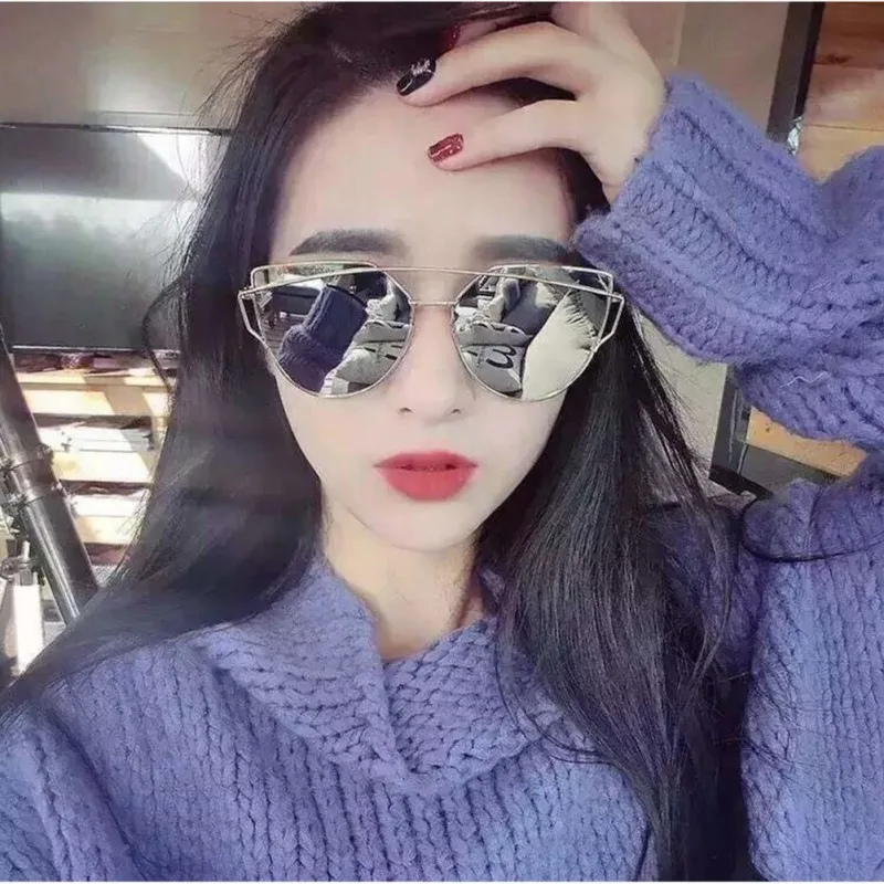 

Women New Cat Eye Sunglasses Designer Brand Twin-Beams Rose Gold SunglassesNew
