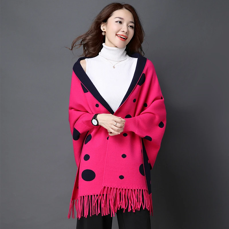 ^Cheap 2018 Fashion Women Sweaters Shawl Poncho Batwing Sleeve Tassel Dot Cloak Sweaters Ladies Cardigans Knitted Wear Pull Femme A449 ^Cheap 2018 Fashion Women Sweaters Shawl Poncho Batwing Sleeve Tassel Dot Cloak Sweaters Ladies Cardigans Knitted Wear Pull Femme A449