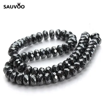 

SAUVOO 1 Strand/lot Faceted Black Hematite Beads 4MM 6MM 8MM 10MM Natural Stone Hematite Spacer Beads for DIY Jewelry Making