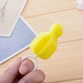 

360 Degree Rotating Yellow Sponge Nipple Brush Wide Caliber Teat Cleaning Feeding Bottle Brushes Infant Pacifier Cleaner