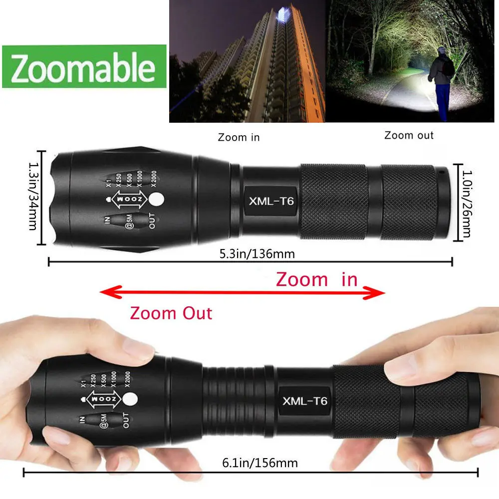 50000Lm люмен светодиодный светильник-вспышка ручной турч Zoomable XM-L T6 походный светильник для кемпинга без батареи