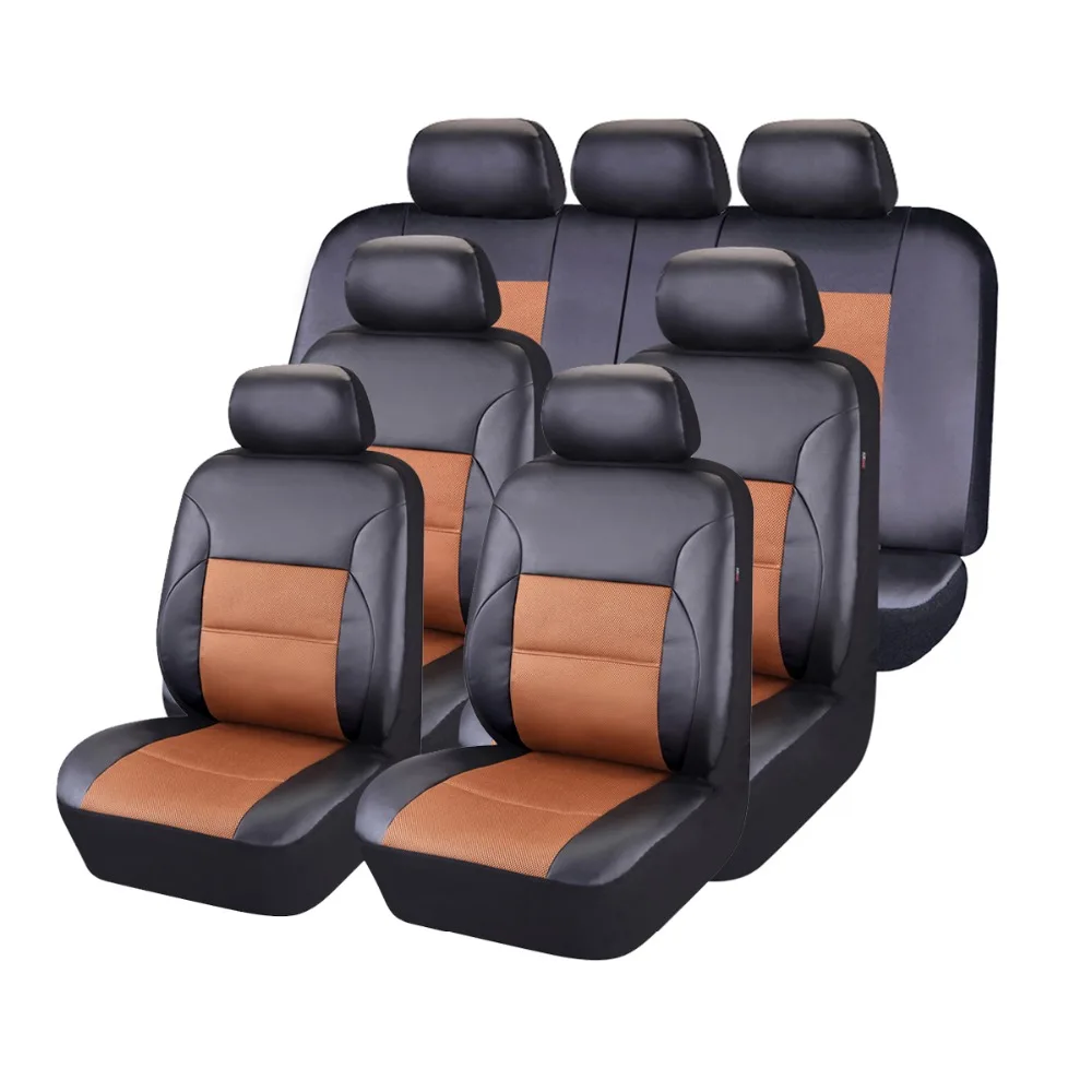Универсальные чехлы для сидений автомобиля на 7 сидений, ПВХ кожа с подушкой безопасности, подходят 60/40 50/50, 40/60, черные и коричневые чехлы для сидений автомобиля