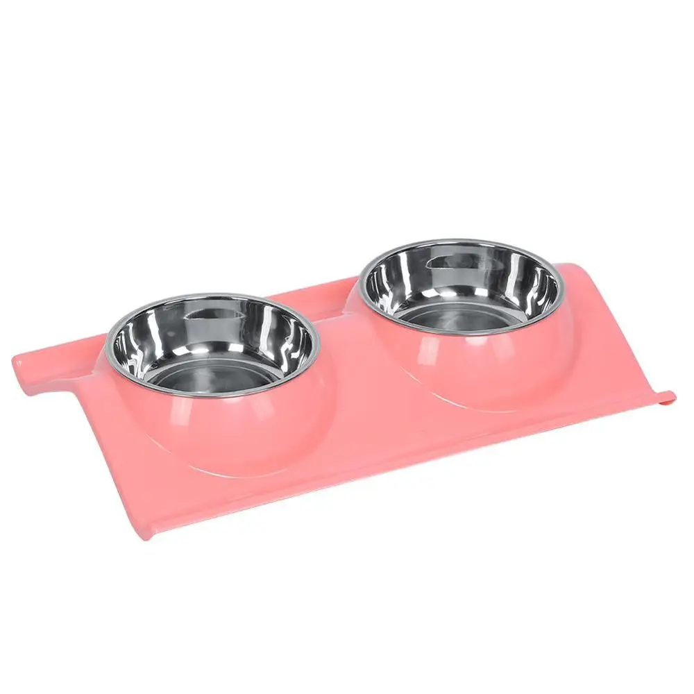 

Double Dog Bowls Diner Dish Anti Slip Stainless Steel Travel Puppy Cat Food Water Feeder Pink