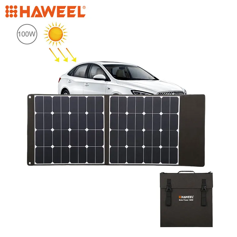 

HAWEEL 100W Portable Foldable Solar Charger Outdoor Travel Rechargeable Folding Bag with 2 Solar Panels & USB Port & Handle