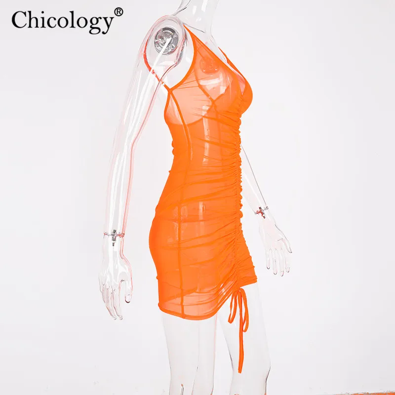 Женское облегающее платье на тонких бретельках Chicology неоновое мини с открытой