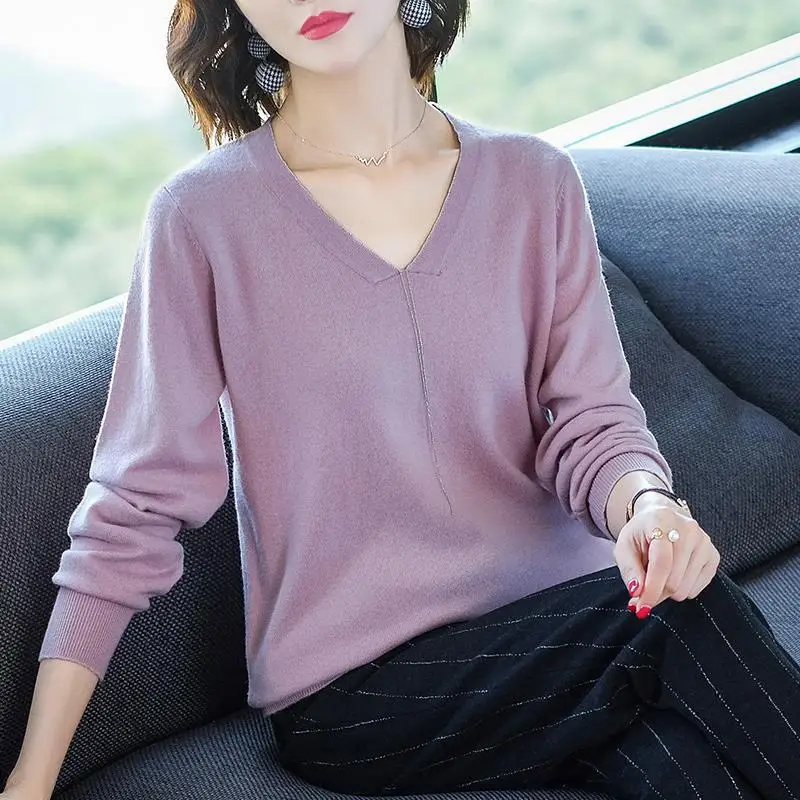 

Women Sweater 100% Cashmere and Wool Knitwear Winter New Fashion Vneck Pullover Ladies Jumper Hot Sale 3Colors Girl Tops Clothes
