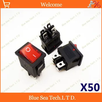 

50 pcs Red light light 4Pin Rocker Switch KCD1-104N 6A/250V 10A/125V for Car Boat,Power socket,Brass feet Free Shipping