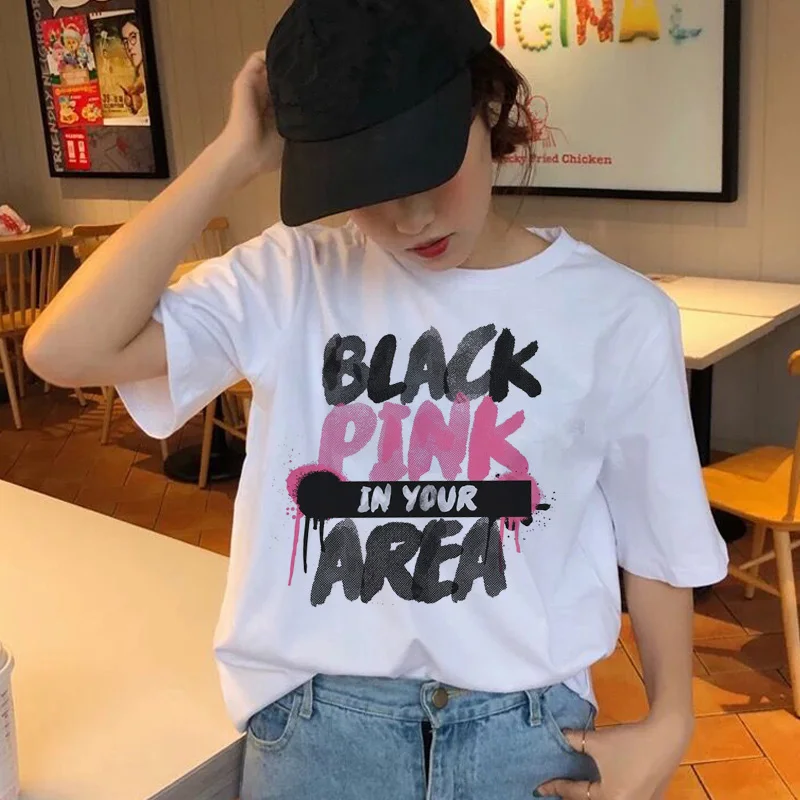 blackpink korean graphic t shirt women female femme t-shirt tshirt top tee shirts hip hop summer 90s kawaii streetwear harajuku