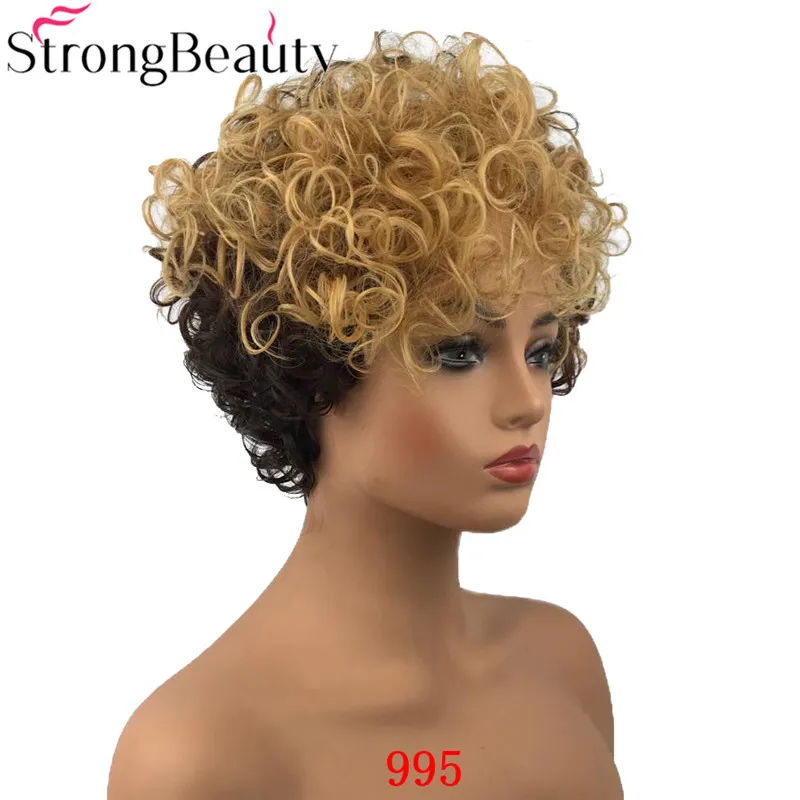 StrongBeauty женский синтетический короткий парик без косточек коричневые волосы кудрявые парики