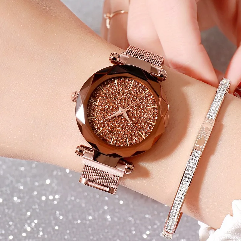 

New Ladies Watch Luxury Rose Gold Women Watches Fashion Minimalist Starry Sky Magnetic Watch Clocks montre femme Dropshipping