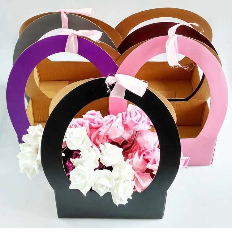 5 pieces Portable Flower Box Packaging Flower Basket Gifts Folding