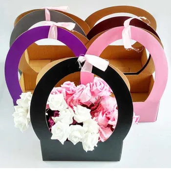 

5 pieces Portable Flower Box Packaging Flower Basket Gifts Folding Paper Box Florist Supplies Florist Bouquet Boxes