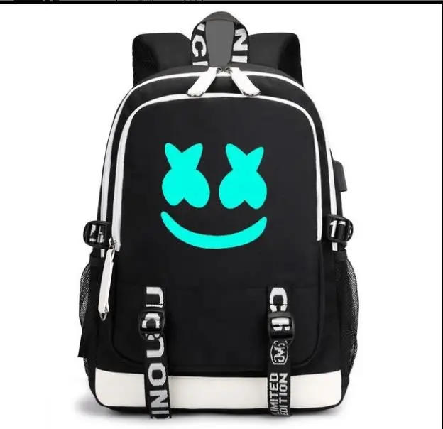 

Marshmallow Cosplay Backpack DJ Marshmello Oxford Cloth Bag USB Schoolbag Unisex Daily Ruckpack Student Satchel Halloween Cos