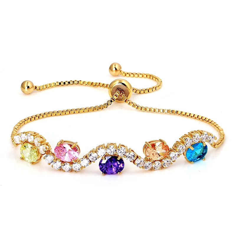 Новое поступление красочные овальные форма кубического циркония Регулируемый Циркон CZ браслеты для женщин в разных цветах