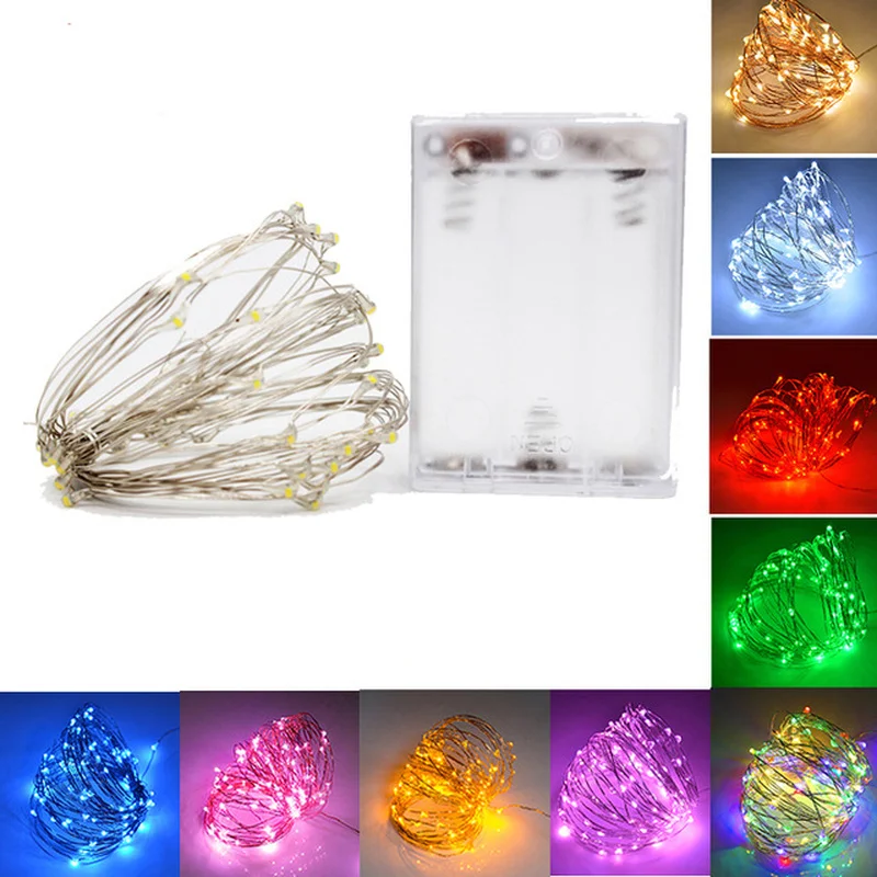 

New 1M 2M 3M 4M 5M 50 Led Strings Copper Wire 3XAA Battery Operated Christmas Wedding Party Decoration LED String Fairy Lights